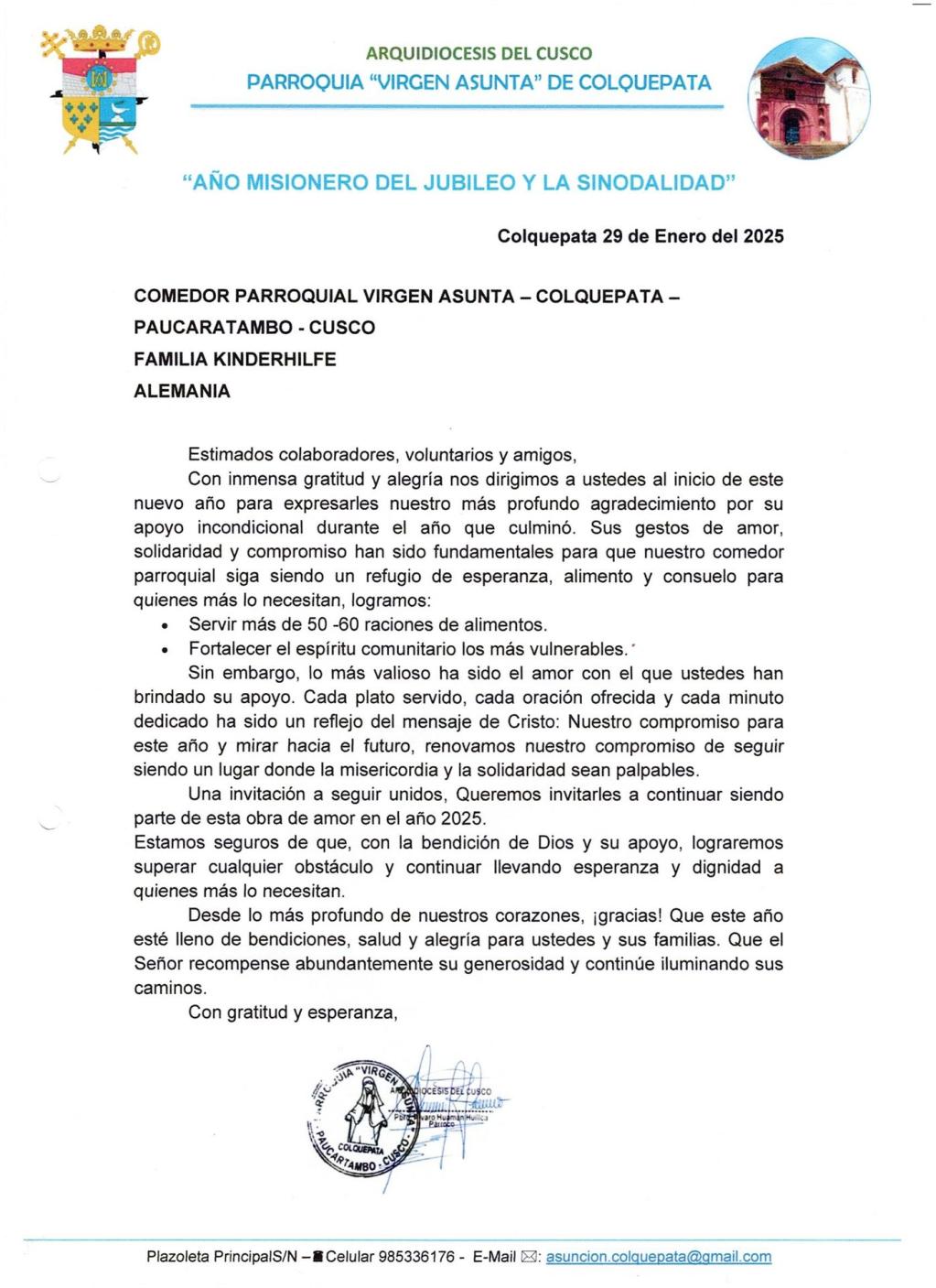 Originalbrief von Pater Alvaro Januar 2025